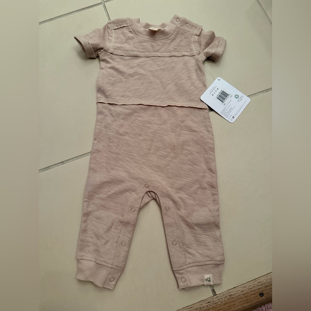 Baby Tan Short Sleeve Romper 100% Cotton Burts Bee NWT